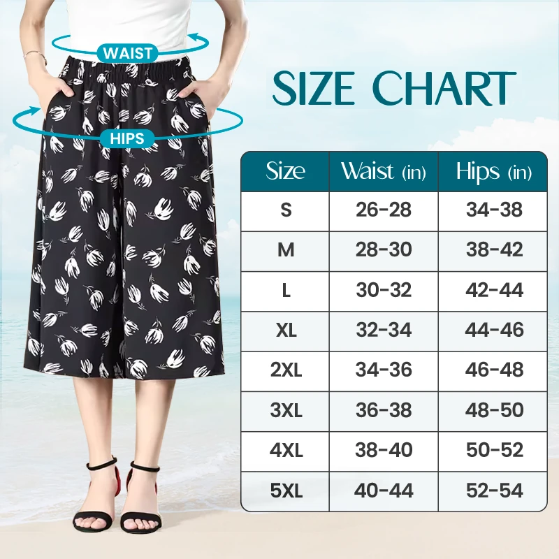 Women's High Elastic Waist Pleated Chiffon Wide Leg Culottes