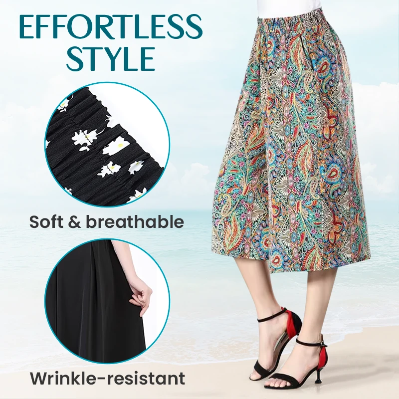 Women's High Elastic Waist Pleated Chiffon Wide Leg Culottes