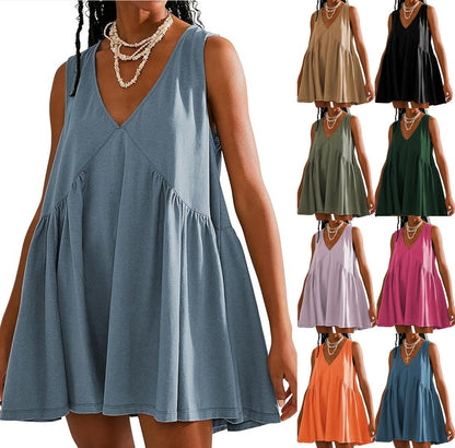 Women’s V-Neck Sleeveless Vest Loose pleated Dress