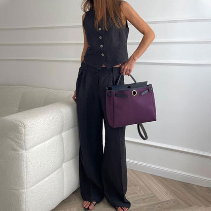 Women’s Casual Sleeveless V-neck Vest and Wide-leg Pants 2-piece Set