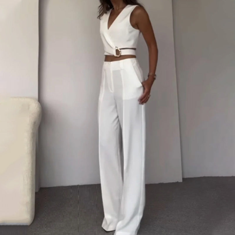 Women's 2 Piece Outfits Crop Vest & Wide Leg Pants