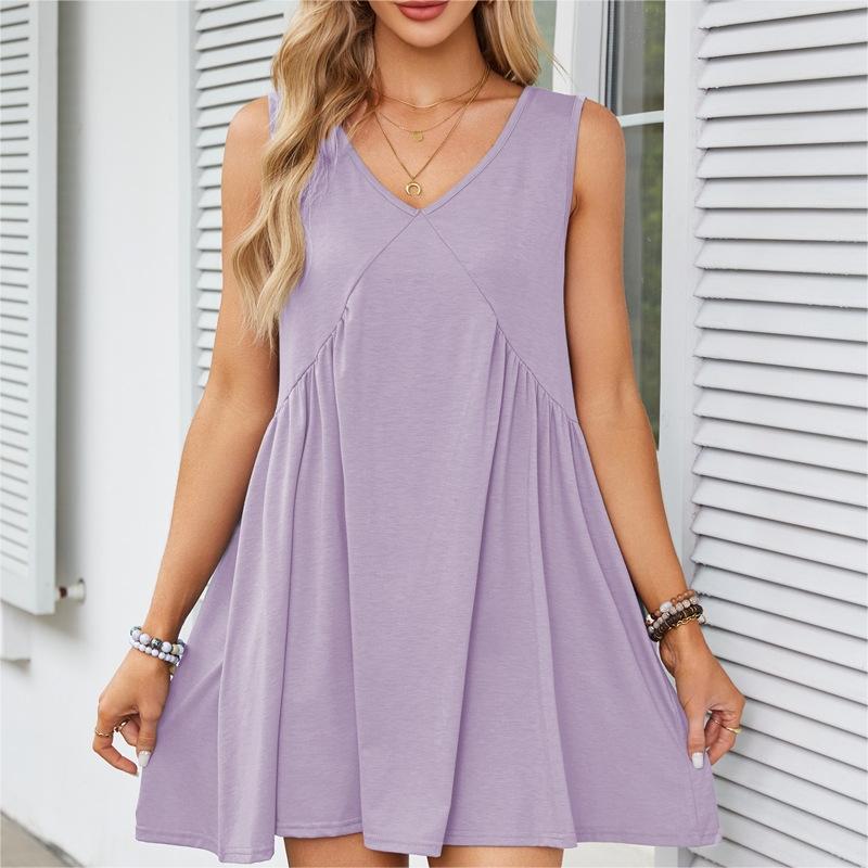 Women’s V-Neck Sleeveless Vest Loose pleated Dress