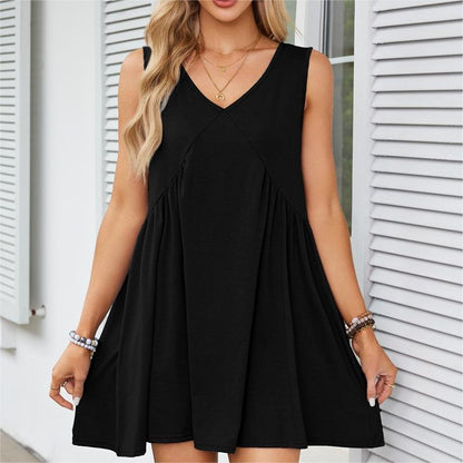 Women’s V-Neck Sleeveless Vest Loose pleated Dress