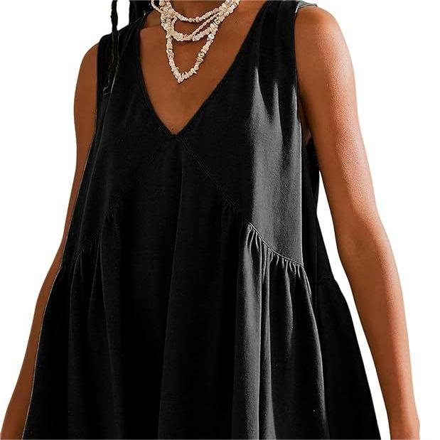 Women’s V-Neck Sleeveless Vest Loose pleated Dress