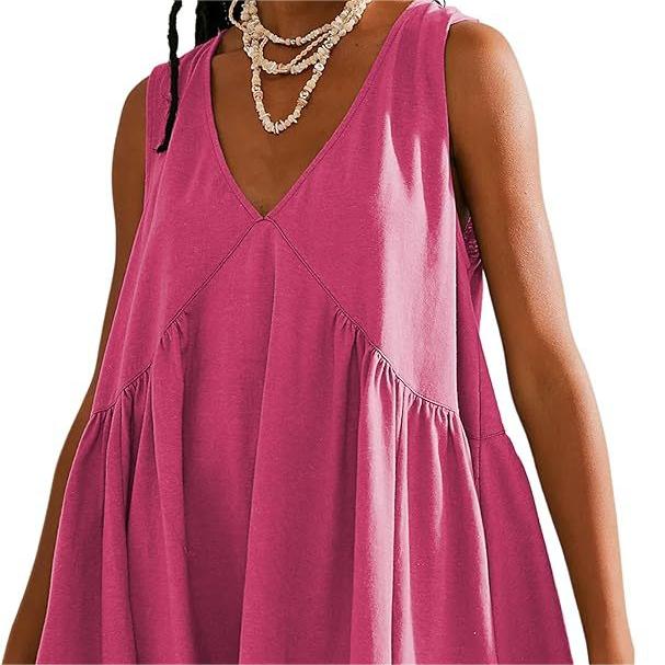 Women’s V-Neck Sleeveless Vest Loose pleated Dress