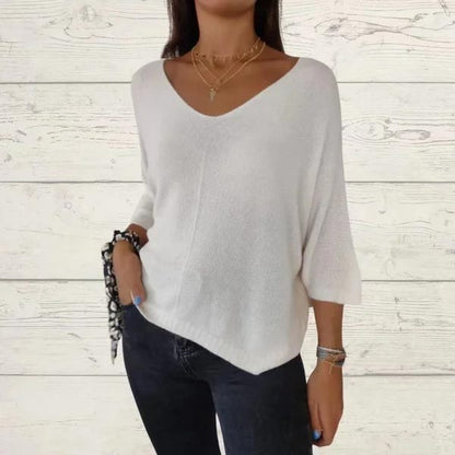 🌸Hot Sale 60% off+Free shipping🌸Women's Batwing Sleeve Solid Color V-Neck Knit Top