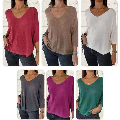 🌸Hot Sale 60% off+Free shipping🌸Women's Batwing Sleeve Solid Color V-Neck Knit Top