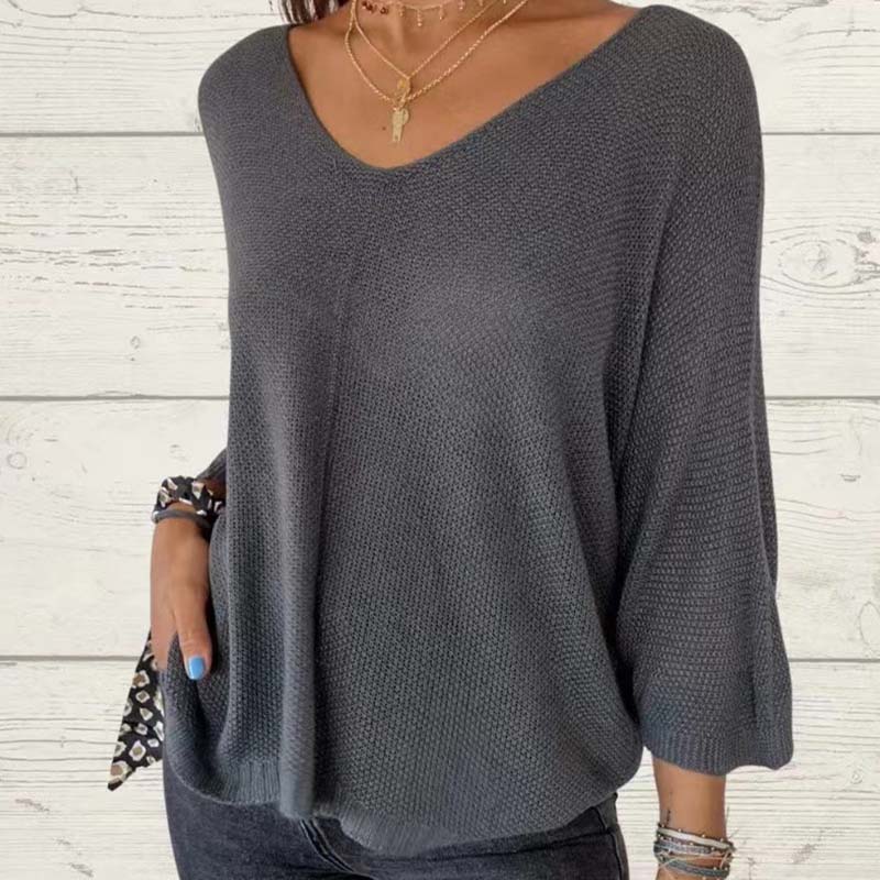 🌸Hot Sale 60% off+Free shipping🌸Women's Batwing Sleeve Solid Color V-Neck Knit Top