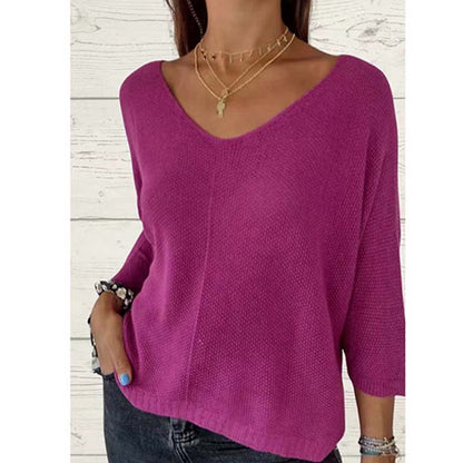 🌸Hot Sale 60% off+Free shipping🌸Women's Batwing Sleeve Solid Color V-Neck Knit Top