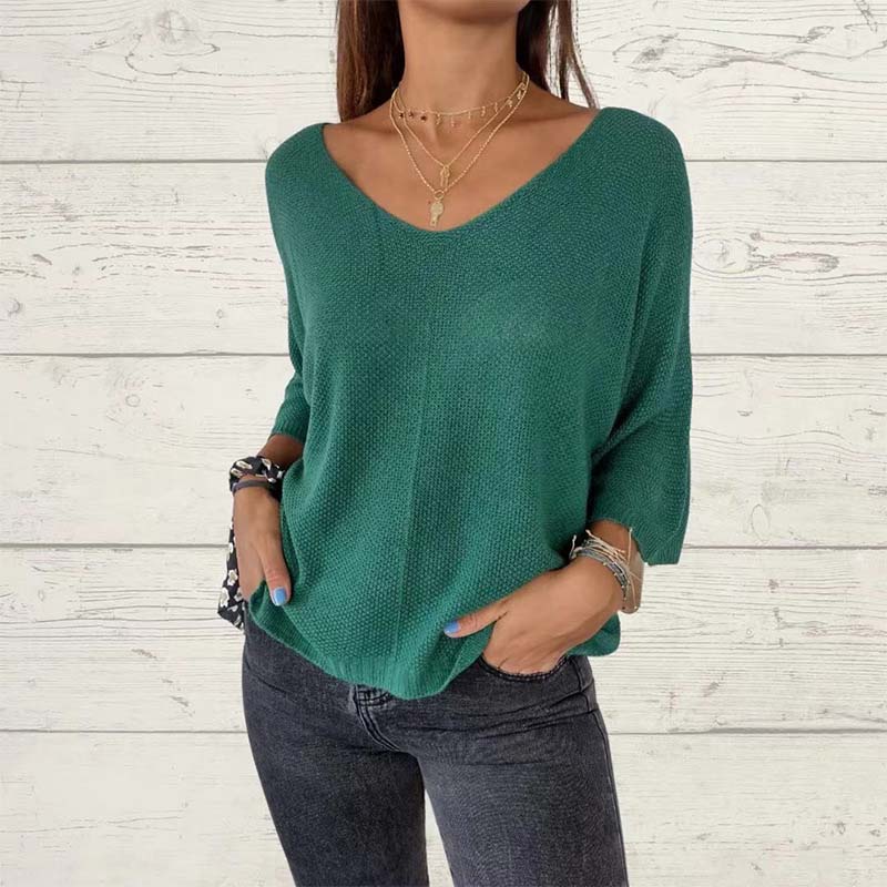 🌸Hot Sale 60% off+Free shipping🌸Women's Batwing Sleeve Solid Color V-Neck Knit Top