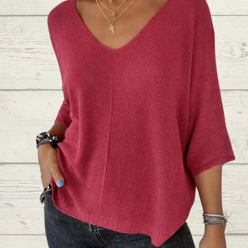 🌸Hot Sale 60% off+Free shipping🌸Women's Batwing Sleeve Solid Color V-Neck Knit Top