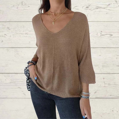 🌸Hot Sale 60% off+Free shipping🌸Women's Batwing Sleeve Solid Color V-Neck Knit Top