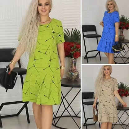 Women’s Trendy Print Loose Fit Short Sleeve Pleated Dress