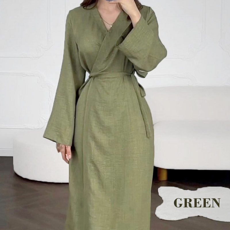 Elegant Classic Wrap V-Neck Tie Waist Dress