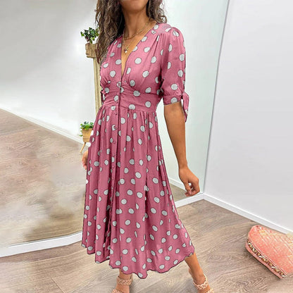 🌷Limited Time Offer 60%OFF💞Women's  Summer Deep V-Neck Polka Dot Elegant Dress