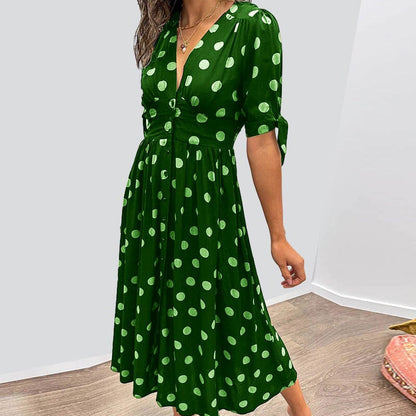 🌷Limited Time Offer 60%OFF💞Women's  Summer Deep V-Neck Polka Dot Elegant Dress