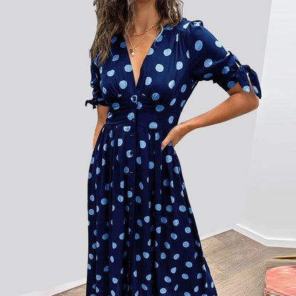 🌷Limited Time Offer 60%OFF💞Women's  Summer Deep V-Neck Polka Dot Elegant Dress