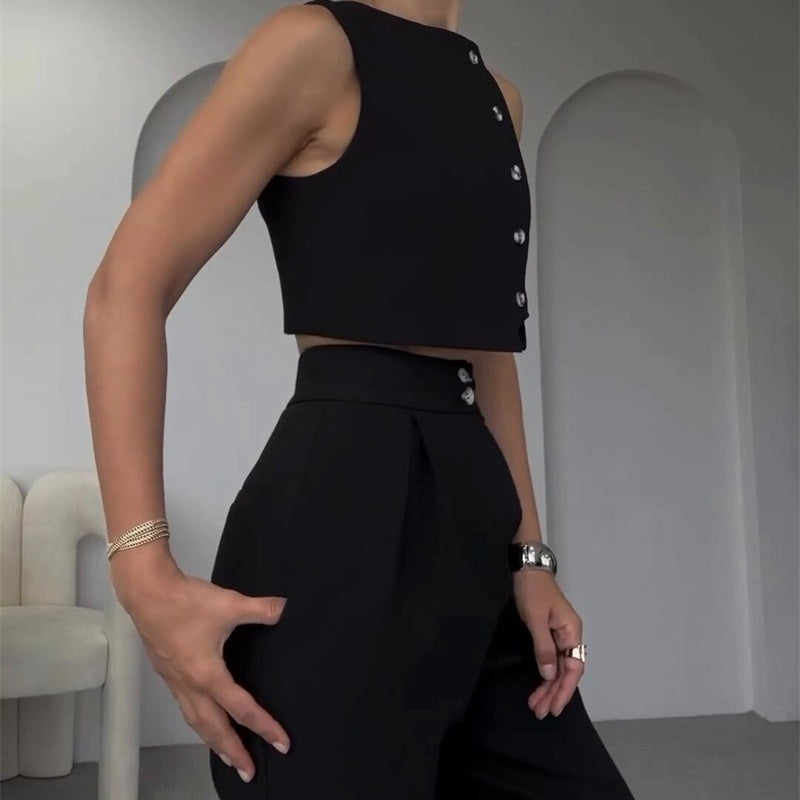 Women’s Elegant 2 Piece Outfits Sleeveless Top & High Waist Pants