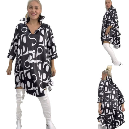 💥Limit Time 60% OFF 💕Fashion Printed V-Neck Lapel Collar Shirt Dress