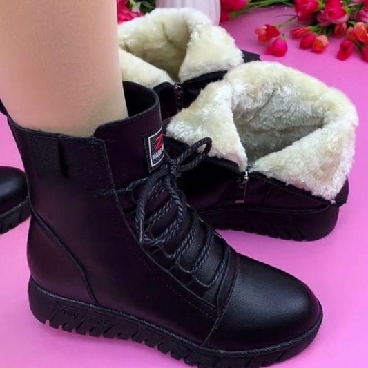 Soft leather waterproof velvet boots