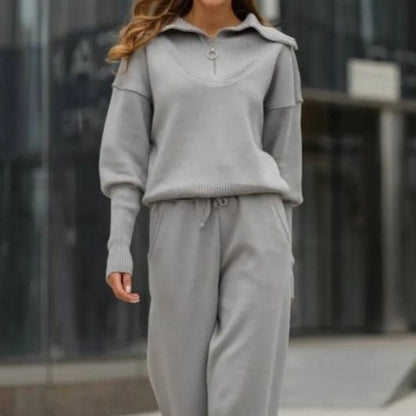 💥Hot Sale 60% OFF🔥Women's Casual Sporty 2-Piece Set - Half-Zipper Lapel Top & Matching Jogger