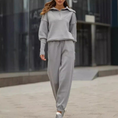 💥Hot Sale 60% OFF🔥Women's Casual Sporty 2-Piece Set - Half-Zipper Lapel Top & Matching Jogger