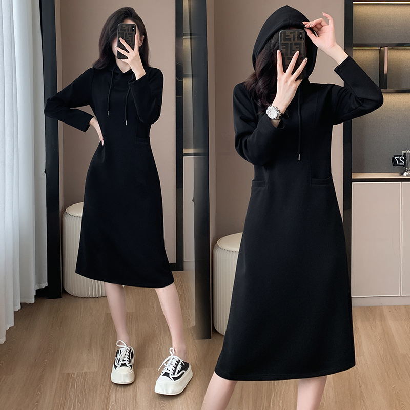 🎅Early Xmas Sales🎄Women's Long Sleeve Hooded Pockets Sweatshirt Dress