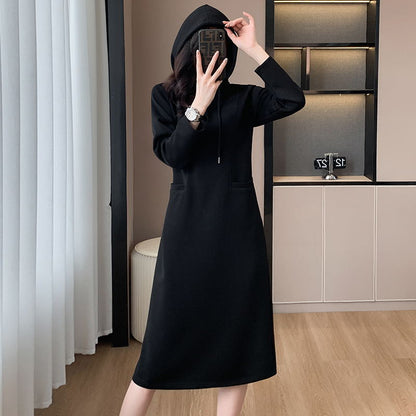 🎅Early Xmas Sales🎄Women's Long Sleeve Hooded Pockets Sweatshirt Dress