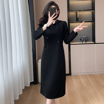 🎅Early Xmas Sales🎄Women's Long Sleeve Hooded Pockets Sweatshirt Dress