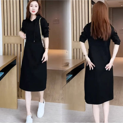 🎅Early Xmas Sales🎄Women's Long Sleeve Hooded Pockets Sweatshirt Dress