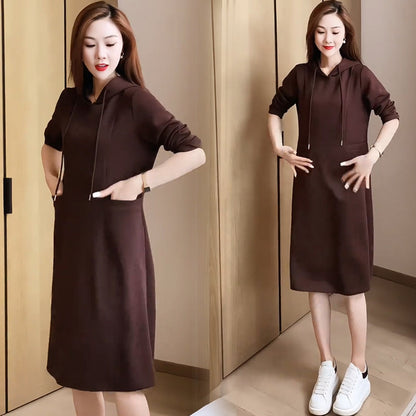 🎅Early Xmas Sales🎄Women's Long Sleeve Hooded Pockets Sweatshirt Dress