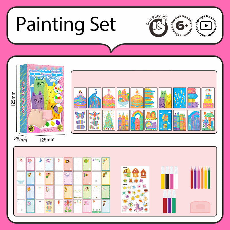 Cartoon Colorful Painting Set with Scraper for Kids