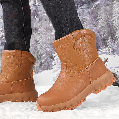 Plush Lining Warm Leather Snow Boots